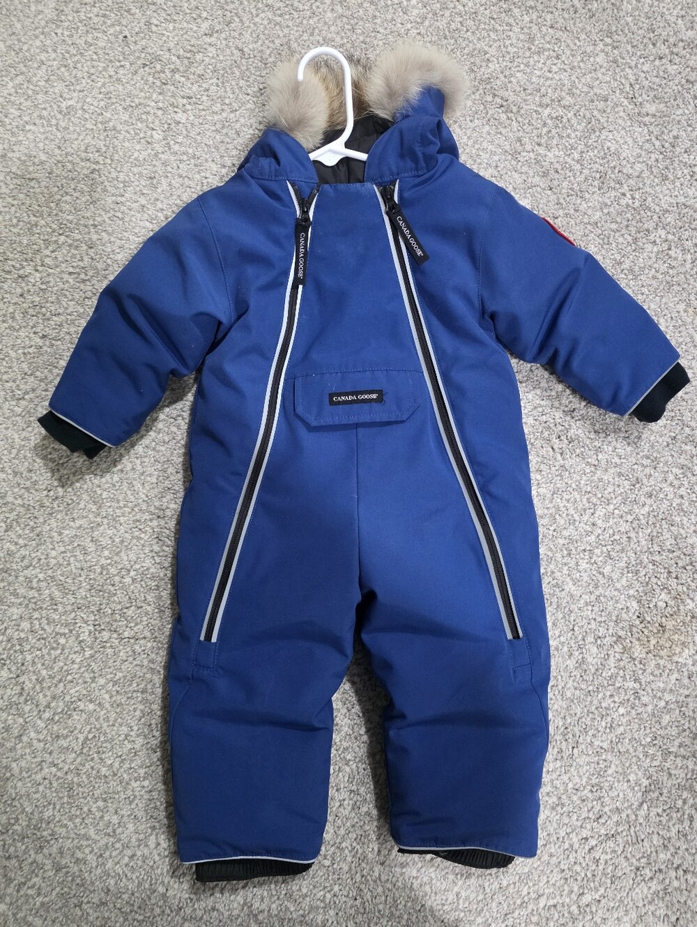 Canada Goose Royal Blue Infant One-Piece Snowsuit with Fur Trim 6-12 Month Used